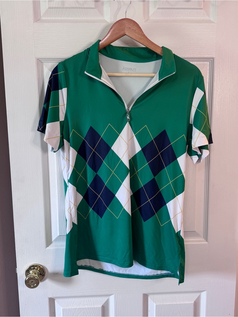 Women’s Acegolfs Green Argyle Zip Golf Polo